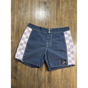Quicksilver Board Shorts Mens 32 Purple Check Classic Beach Swim Trunks Coastal